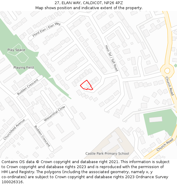 27, ELAN WAY, CALDICOT, NP26 4PZ: Location map and indicative extent of plot