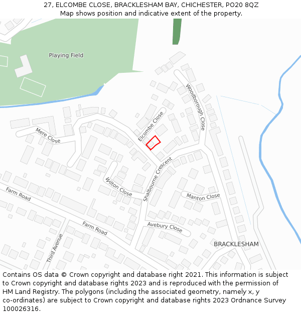 27, ELCOMBE CLOSE, BRACKLESHAM BAY, CHICHESTER, PO20 8QZ: Location map and indicative extent of plot