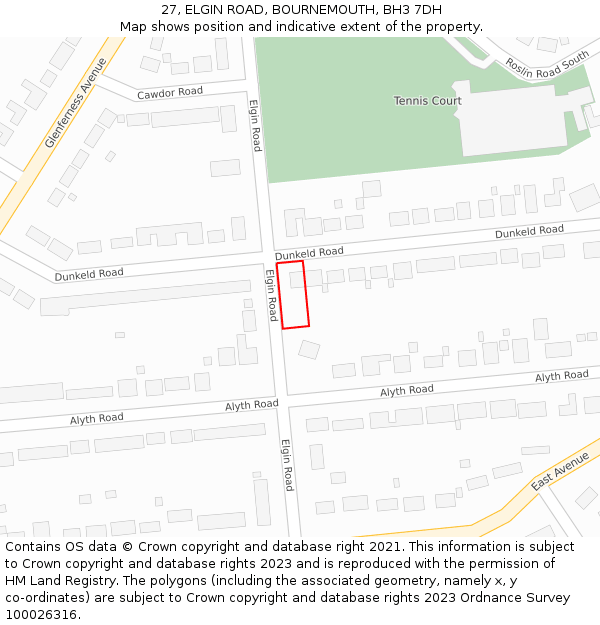 27, ELGIN ROAD, BOURNEMOUTH, BH3 7DH: Location map and indicative extent of plot
