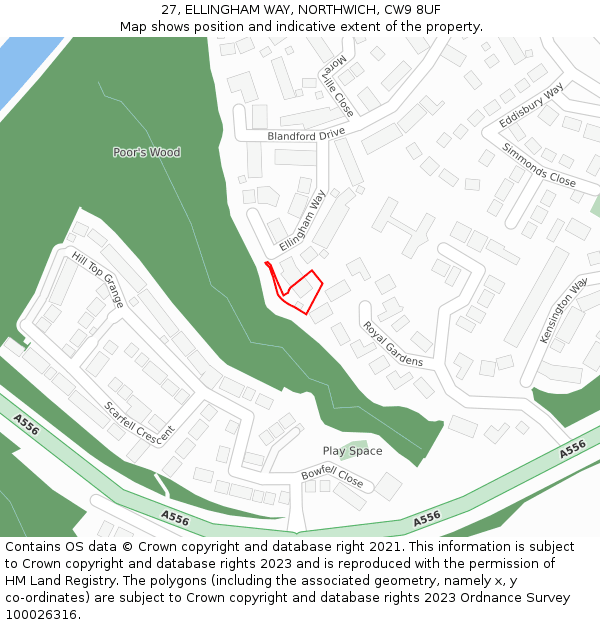 27, ELLINGHAM WAY, NORTHWICH, CW9 8UF: Location map and indicative extent of plot