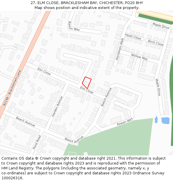 27, ELM CLOSE, BRACKLESHAM BAY, CHICHESTER, PO20 8HY: Location map and indicative extent of plot