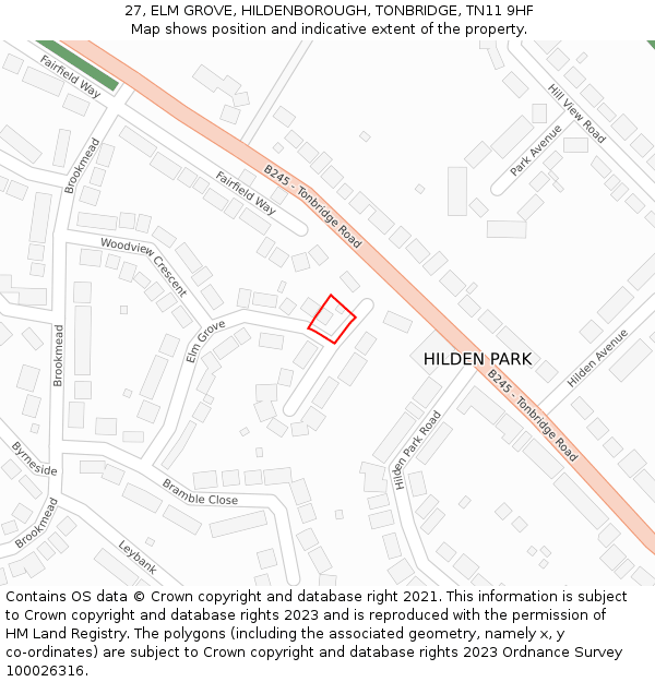 27, ELM GROVE, HILDENBOROUGH, TONBRIDGE, TN11 9HF: Location map and indicative extent of plot