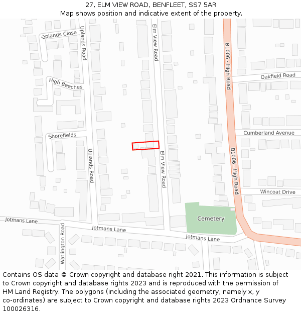 27, ELM VIEW ROAD, BENFLEET, SS7 5AR: Location map and indicative extent of plot