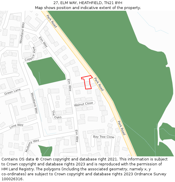 27, ELM WAY, HEATHFIELD, TN21 8YH: Location map and indicative extent of plot