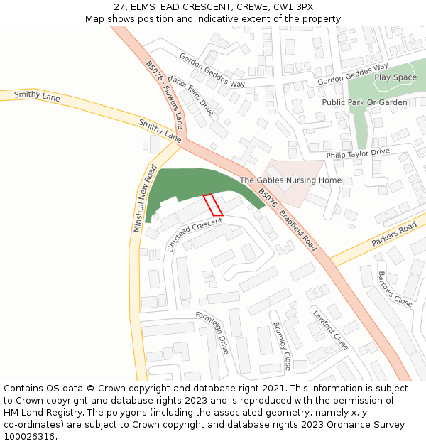 27, ELMSTEAD CRESCENT, CREWE, CW1 3PX: Location map and indicative extent of plot