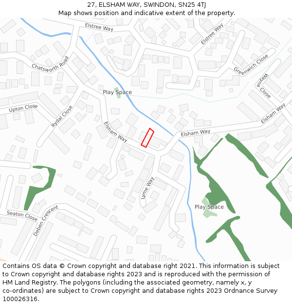 27, ELSHAM WAY, SWINDON, SN25 4TJ: Location map and indicative extent of plot