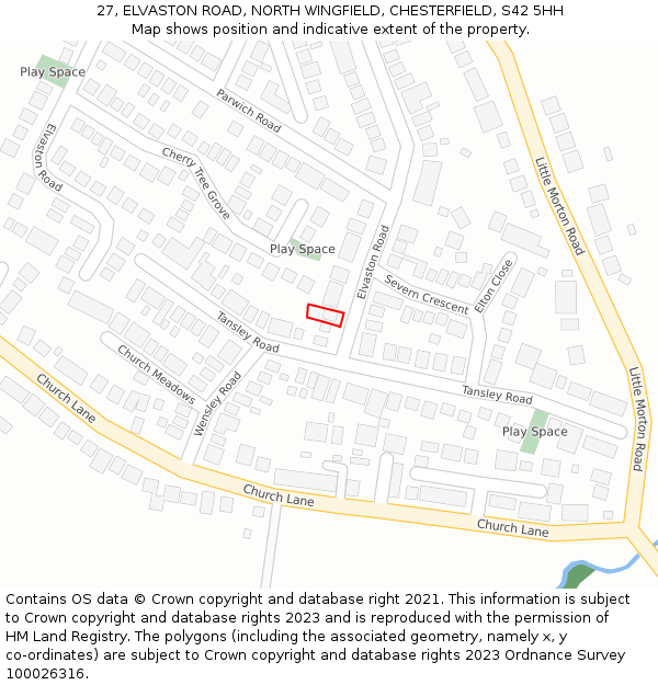 27, ELVASTON ROAD, NORTH WINGFIELD, CHESTERFIELD, S42 5HH: Location map and indicative extent of plot