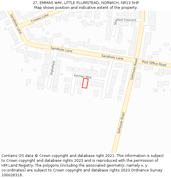 27, EMMAS WAY, LITTLE PLUMSTEAD, NORWICH, NR13 5HP: Location map and indicative extent of plot