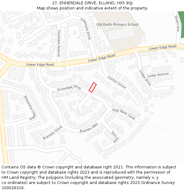 27, ENNERDALE DRIVE, ELLAND, HX5 9QJ: Location map and indicative extent of plot