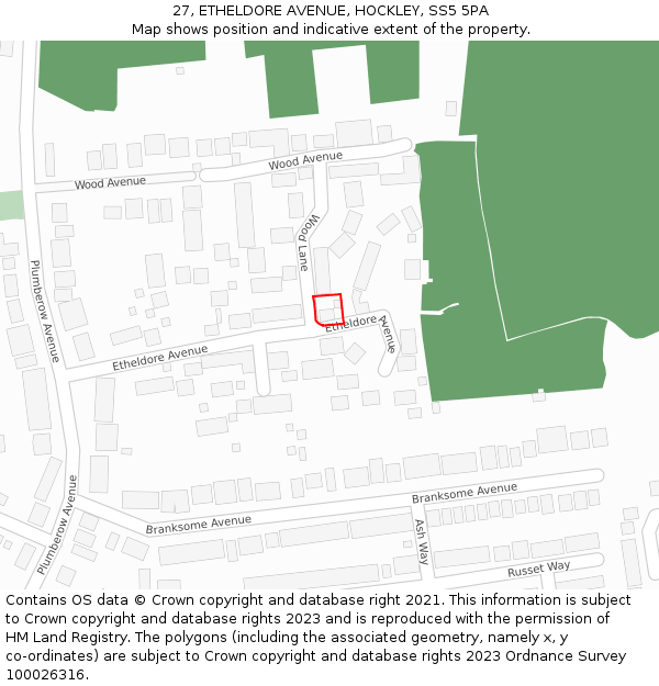27, ETHELDORE AVENUE, HOCKLEY, SS5 5PA: Location map and indicative extent of plot