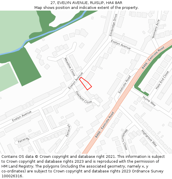 27, EVELYN AVENUE, RUISLIP, HA4 8AR: Location map and indicative extent of plot