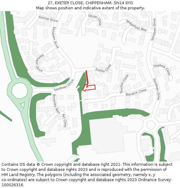 27, EXETER CLOSE, CHIPPENHAM, SN14 0YG: Location map and indicative extent of plot