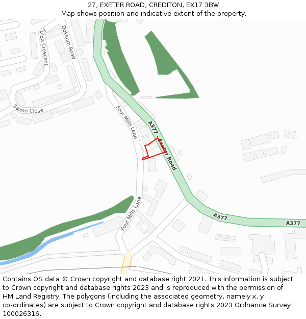 27, EXETER ROAD, CREDITON, EX17 3BW: Location map and indicative extent of plot