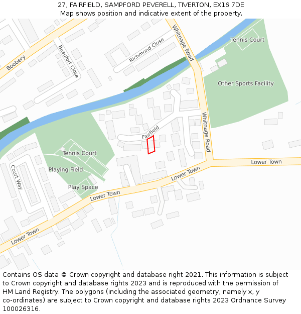 27, FAIRFIELD, SAMPFORD PEVERELL, TIVERTON, EX16 7DE: Location map and indicative extent of plot