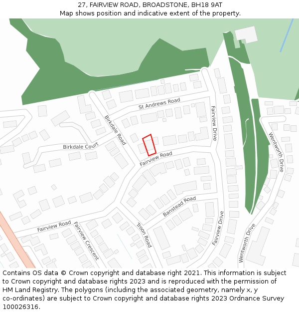 27, FAIRVIEW ROAD, BROADSTONE, BH18 9AT: Location map and indicative extent of plot