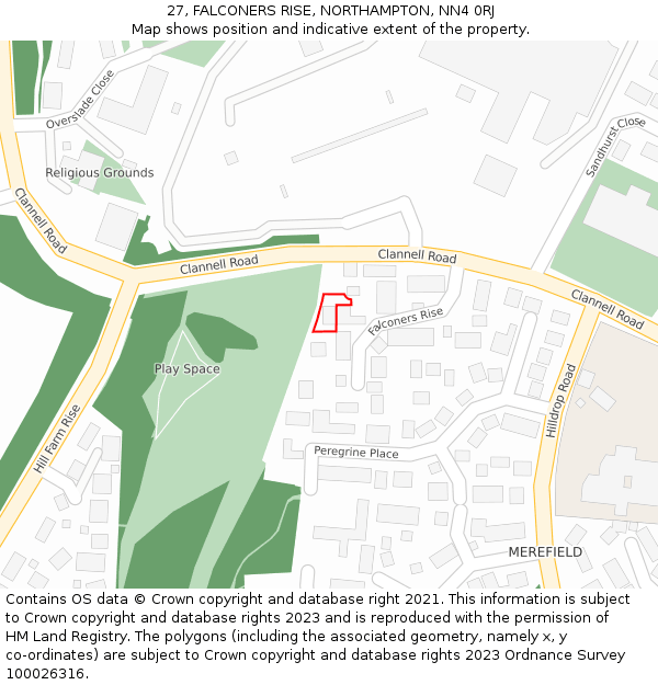 27, FALCONERS RISE, NORTHAMPTON, NN4 0RJ: Location map and indicative extent of plot
