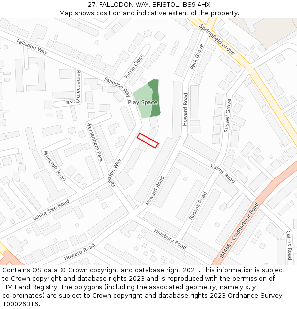 27, FALLODON WAY, BRISTOL, BS9 4HX: Location map and indicative extent of plot