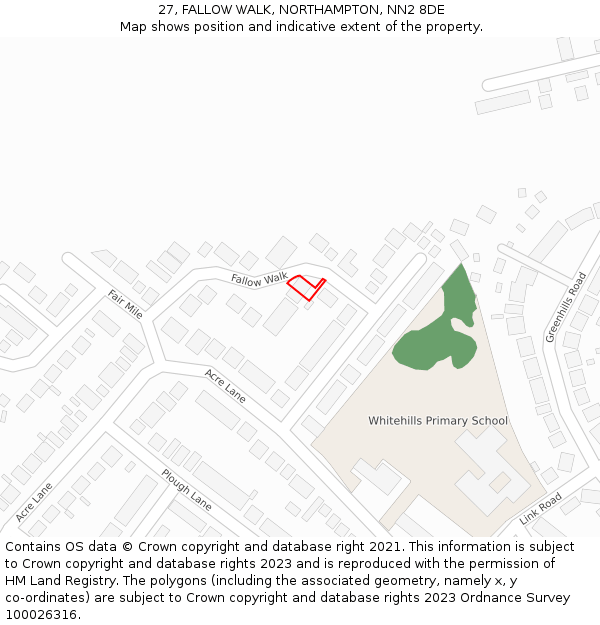 27, FALLOW WALK, NORTHAMPTON, NN2 8DE: Location map and indicative extent of plot