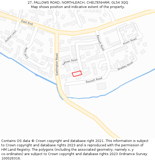 27, FALLOWS ROAD, NORTHLEACH, CHELTENHAM, GL54 3QQ: Location map and indicative extent of plot