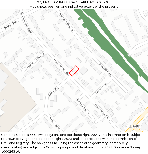 27, FAREHAM PARK ROAD, FAREHAM, PO15 6LE: Location map and indicative extent of plot