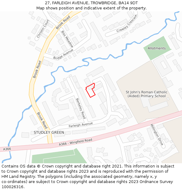 27, FARLEIGH AVENUE, TROWBRIDGE, BA14 9DT: Location map and indicative extent of plot
