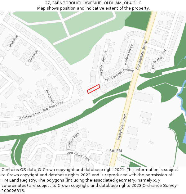 27, FARNBOROUGH AVENUE, OLDHAM, OL4 3HG: Location map and indicative extent of plot