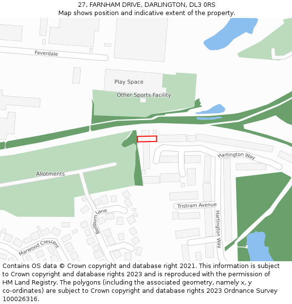 27, FARNHAM DRIVE, DARLINGTON, DL3 0RS: Location map and indicative extent of plot