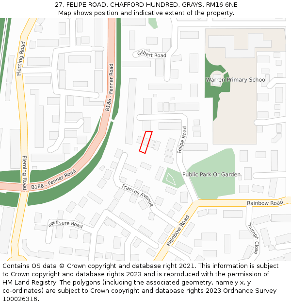 27, FELIPE ROAD, CHAFFORD HUNDRED, GRAYS, RM16 6NE: Location map and indicative extent of plot