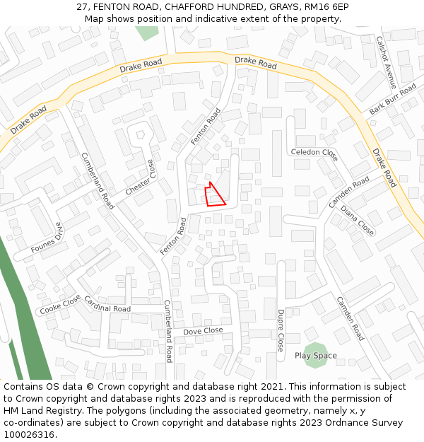 27, FENTON ROAD, CHAFFORD HUNDRED, GRAYS, RM16 6EP: Location map and indicative extent of plot