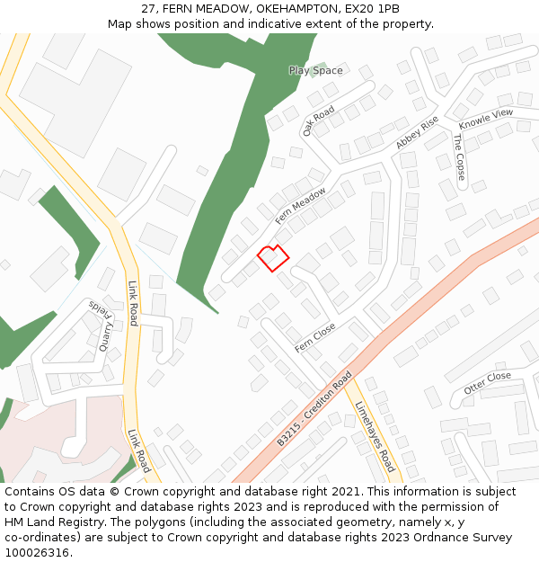 27, FERN MEADOW, OKEHAMPTON, EX20 1PB: Location map and indicative extent of plot