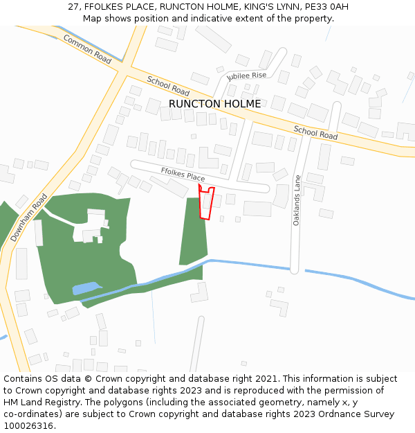 27, FFOLKES PLACE, RUNCTON HOLME, KING'S LYNN, PE33 0AH: Location map and indicative extent of plot