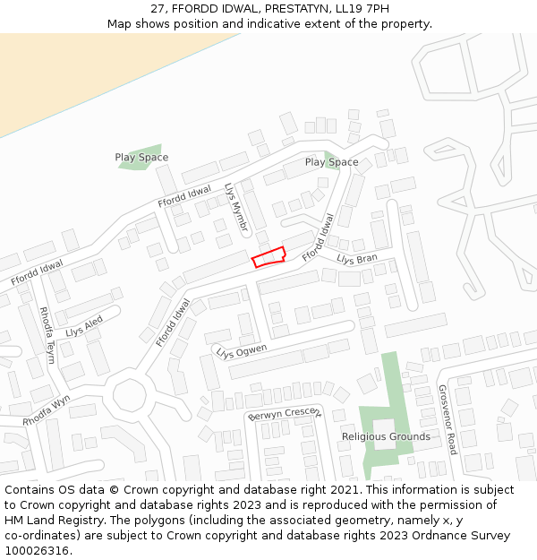 27, FFORDD IDWAL, PRESTATYN, LL19 7PH: Location map and indicative extent of plot
