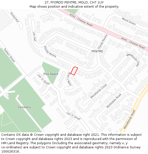 27, FFORDD PENTRE, MOLD, CH7 1UY: Location map and indicative extent of plot