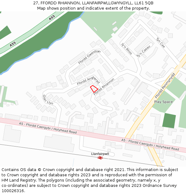 27, FFORDD RHIANNON, LLANFAIRPWLLGWYNGYLL, LL61 5QB: Location map and indicative extent of plot
