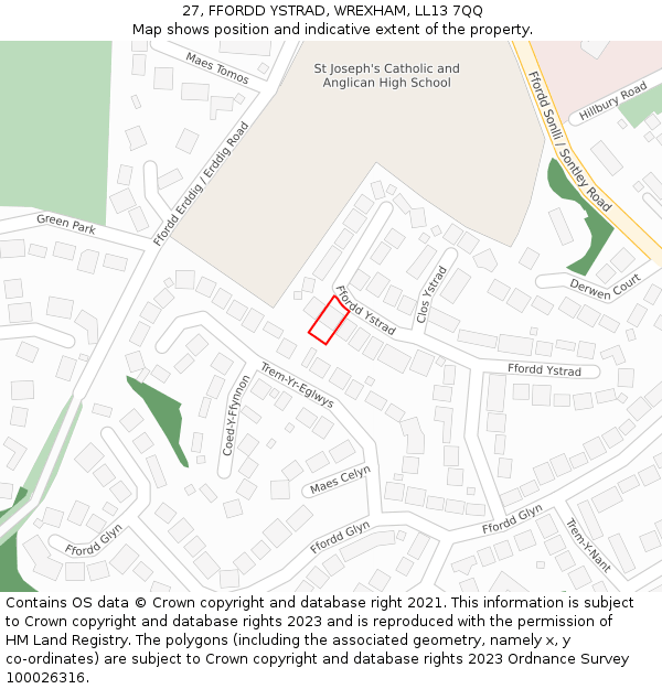 27, FFORDD YSTRAD, WREXHAM, LL13 7QQ: Location map and indicative extent of plot