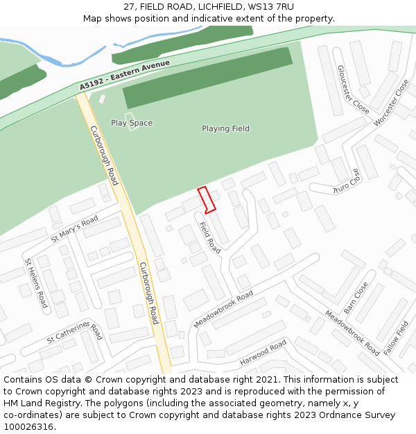 27, FIELD ROAD, LICHFIELD, WS13 7RU: Location map and indicative extent of plot