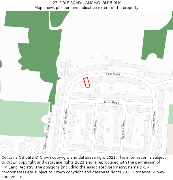 27, FIRLE ROAD, LANCING, BN15 0NY: Location map and indicative extent of plot