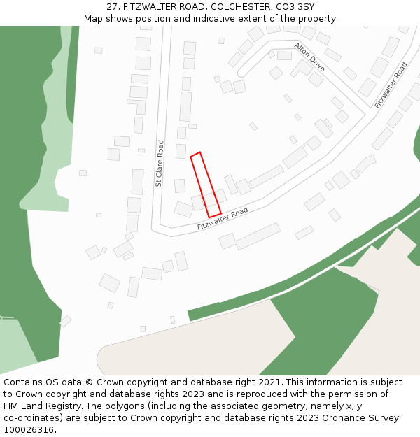 27, FITZWALTER ROAD, COLCHESTER, CO3 3SY: Location map and indicative extent of plot