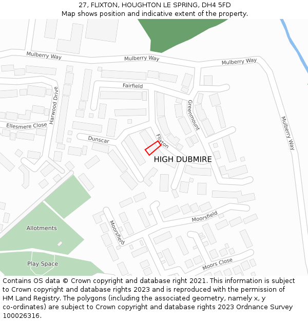 27, FLIXTON, HOUGHTON LE SPRING, DH4 5FD: Location map and indicative extent of plot