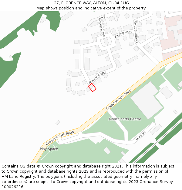 27, FLORENCE WAY, ALTON, GU34 1UG: Location map and indicative extent of plot