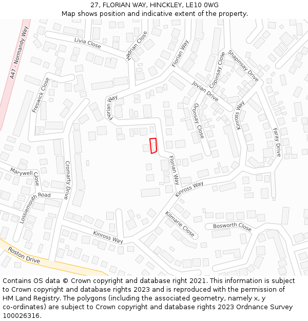 27, FLORIAN WAY, HINCKLEY, LE10 0WG: Location map and indicative extent of plot