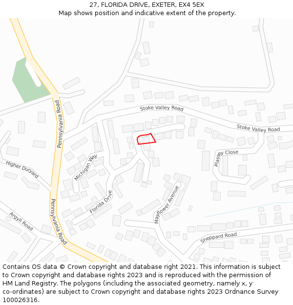 27, FLORIDA DRIVE, EXETER, EX4 5EX: Location map and indicative extent of plot