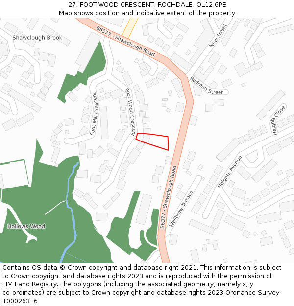 27, FOOT WOOD CRESCENT, ROCHDALE, OL12 6PB: Location map and indicative extent of plot