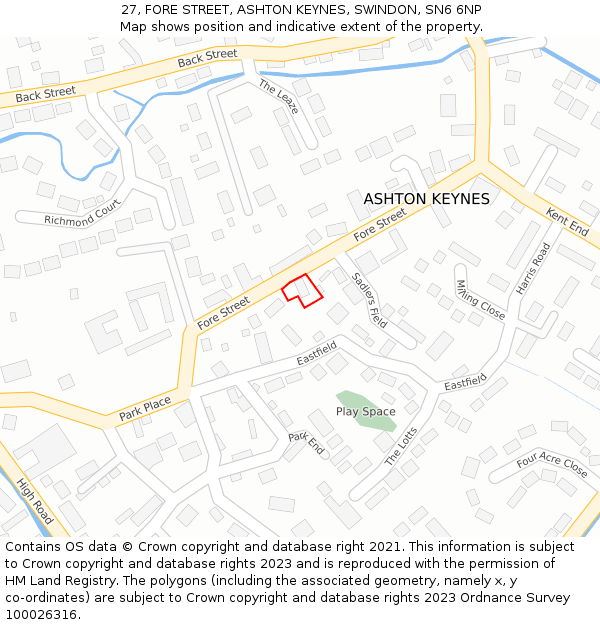 27, FORE STREET, ASHTON KEYNES, SWINDON, SN6 6NP: Location map and indicative extent of plot