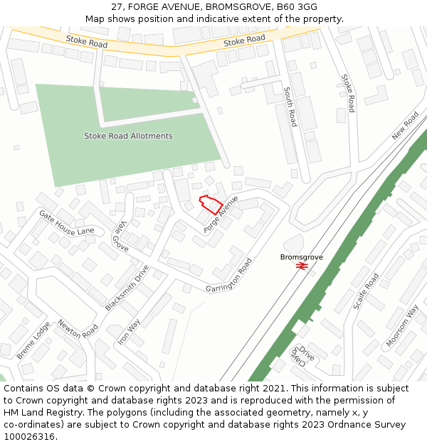 27, FORGE AVENUE, BROMSGROVE, B60 3GG: Location map and indicative extent of plot