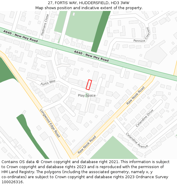 27, FORTIS WAY, HUDDERSFIELD, HD3 3WW: Location map and indicative extent of plot