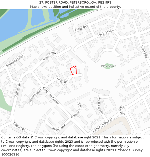 27, FOSTER ROAD, PETERBOROUGH, PE2 9RS: Location map and indicative extent of plot