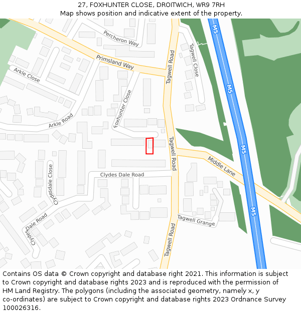 27, FOXHUNTER CLOSE, DROITWICH, WR9 7RH: Location map and indicative extent of plot