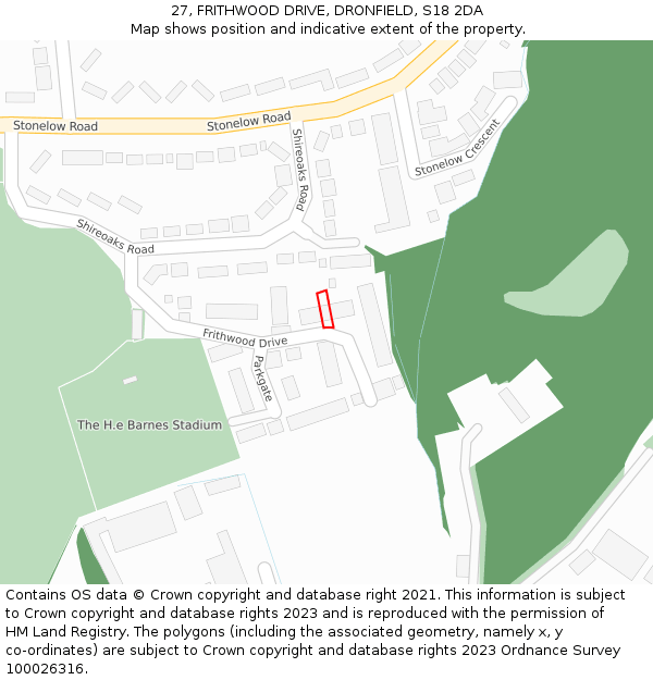 27, FRITHWOOD DRIVE, DRONFIELD, S18 2DA: Location map and indicative extent of plot