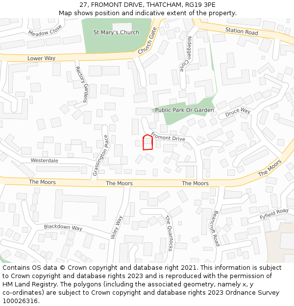 27, FROMONT DRIVE, THATCHAM, RG19 3PE: Location map and indicative extent of plot